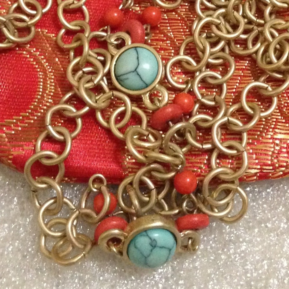 S. KANTIS-Turquoise & Coral Station Necklace - New with Tag